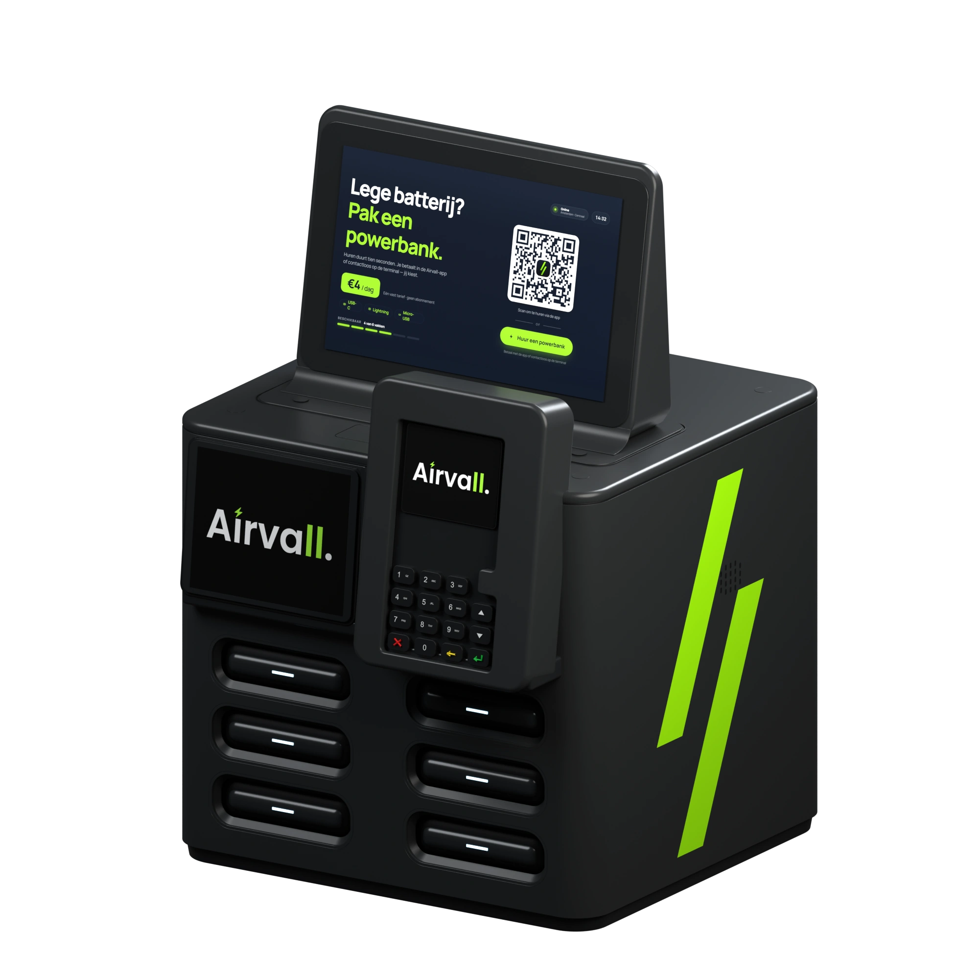 Airvall-terminal met zes powerbanks