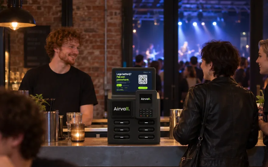 Sfeerbeeld: een Airvall-terminal op de bar van een poppodium