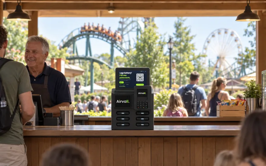 Sfeerbeeld: een Airvall-terminal bij een kiosk in een attractiepark